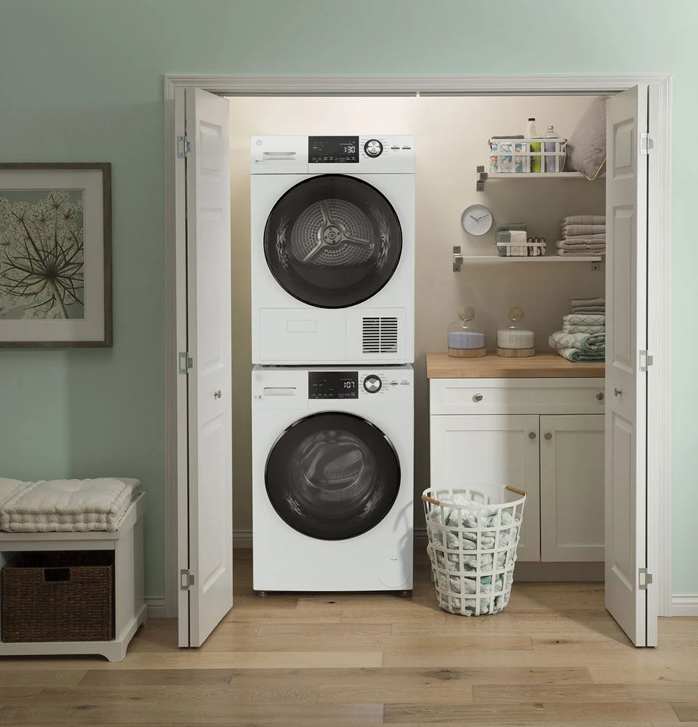 Washer and dryer set in a laundry room